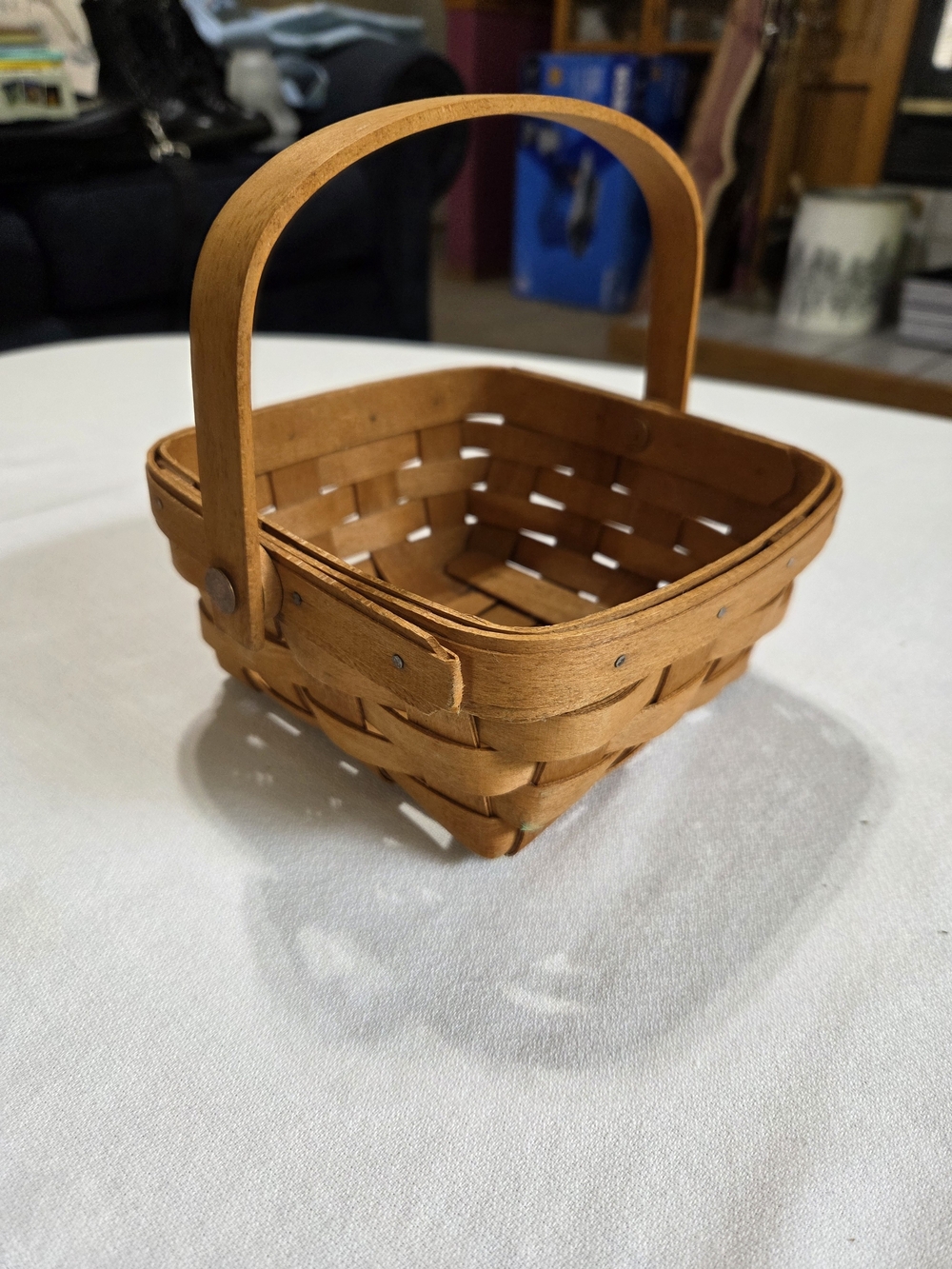 Longaberger Small Tan Handled Woven Basket 6 Inch Square